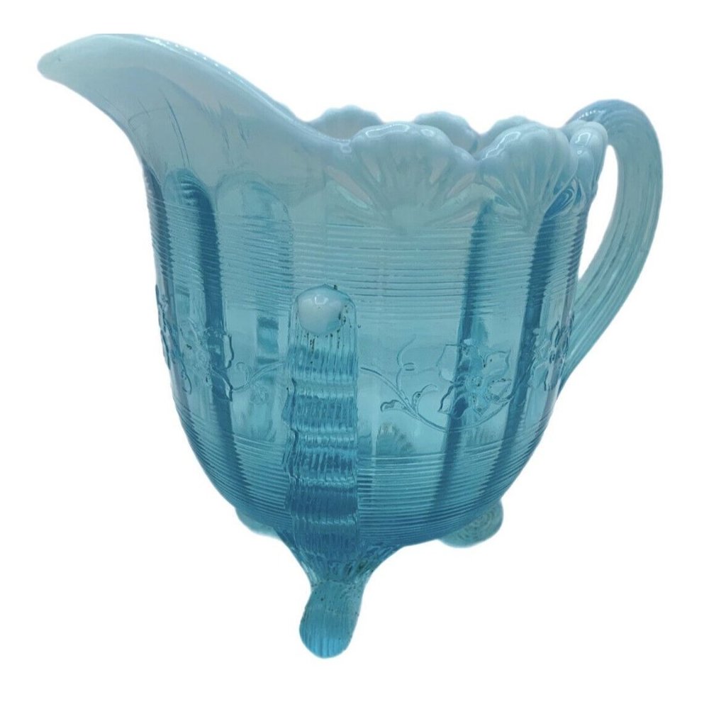 Northwood Fluted Scrolls Glass Creamer Blue Opalescent Early American Pattern